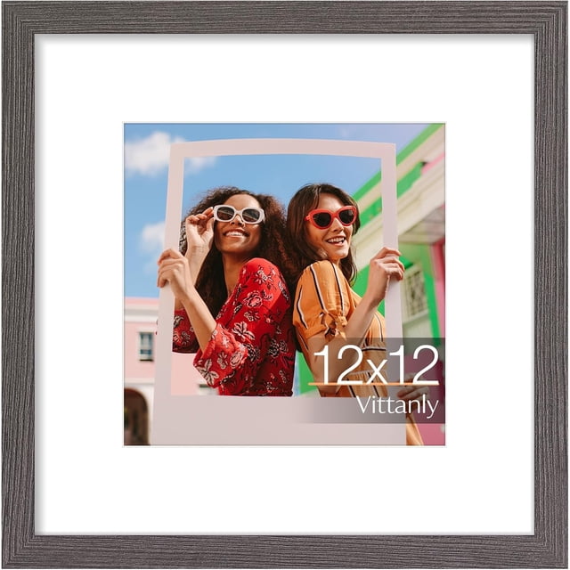 Vittanly 12x12 Picture Frame, Display Pictures 8x8 with Mat or 12x12 without Mat, Premium Material with Shatter Resistant Plexiglass, Square Frame for Wall Mounting, Home Decor, Dark Grey, 1 Pack