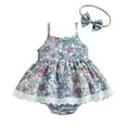 thumbnail image 1 of Body de bebé Odeerbi Conjunto de canastilla Monos para niñas pequeñas moda estampado de flores Tirantes de encaje Mono con lazo tocado traje multicolor, 1 of 9