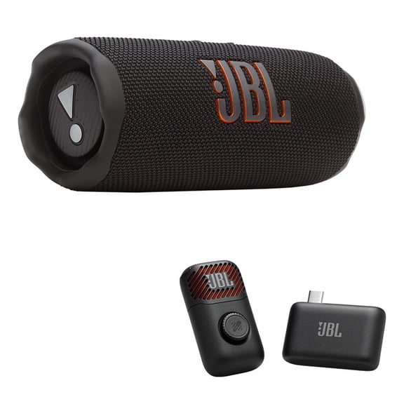 JBL Flip 7 Portable Speaker Bundle with EasySing Mic Mini (Black)