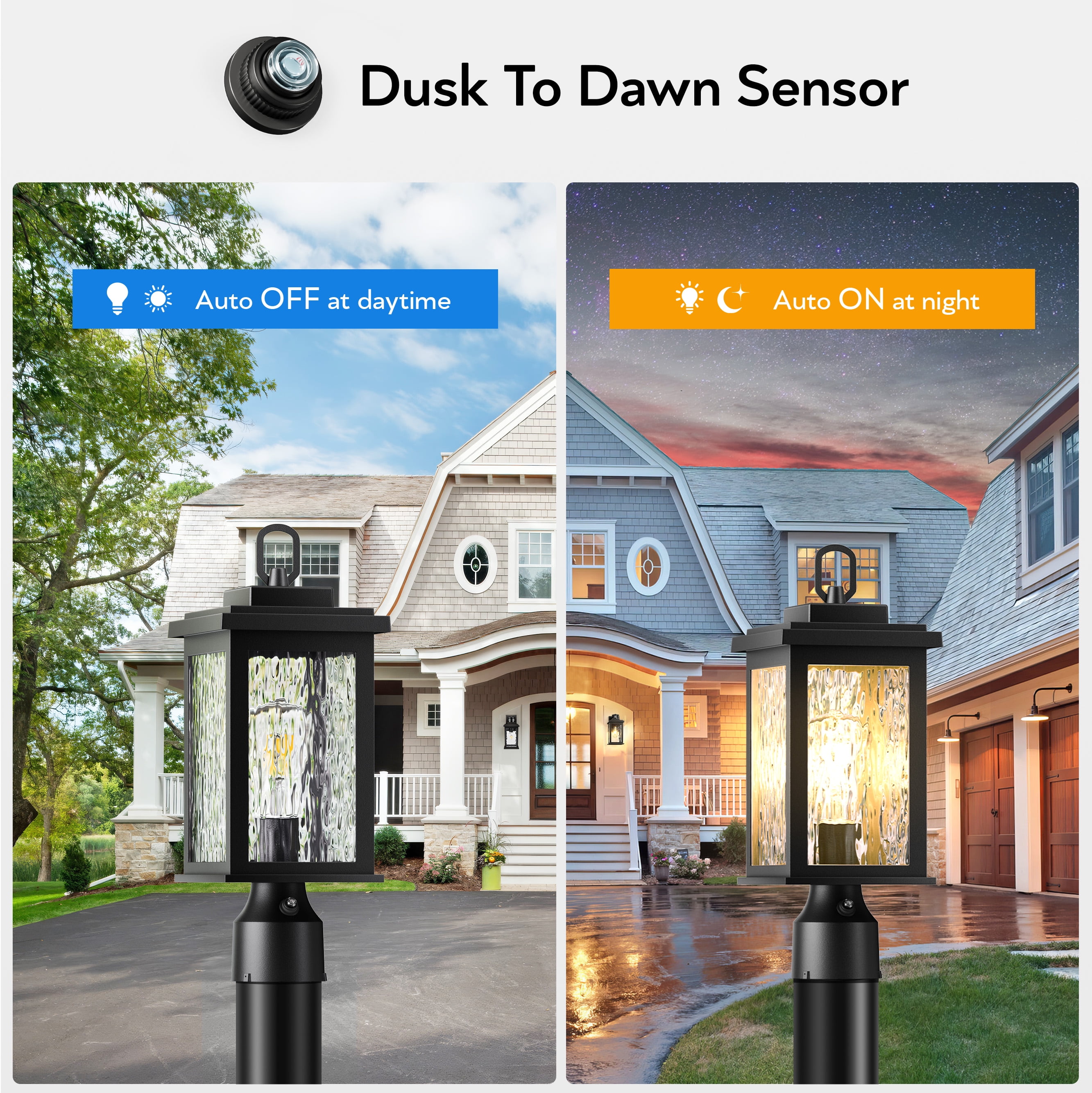 VIANIS Outdoor Post Lights, Dusk to Dawn Post Lights Outdoor,Black Post Lantern with Pier Mount Base, Waterproof Aluminum Body with Water Glass for Patio, Garden, Driveway
