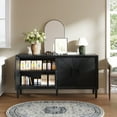 thumbnail image 4 of 60" Rustic Farmhouse Credenza with Symmetrical Sunburst Doors - Heavy-Duty TV Stand & Adjustable Shelves, Matte Black Storage Cabinet for Living Room/Kitchen, 4 of 9