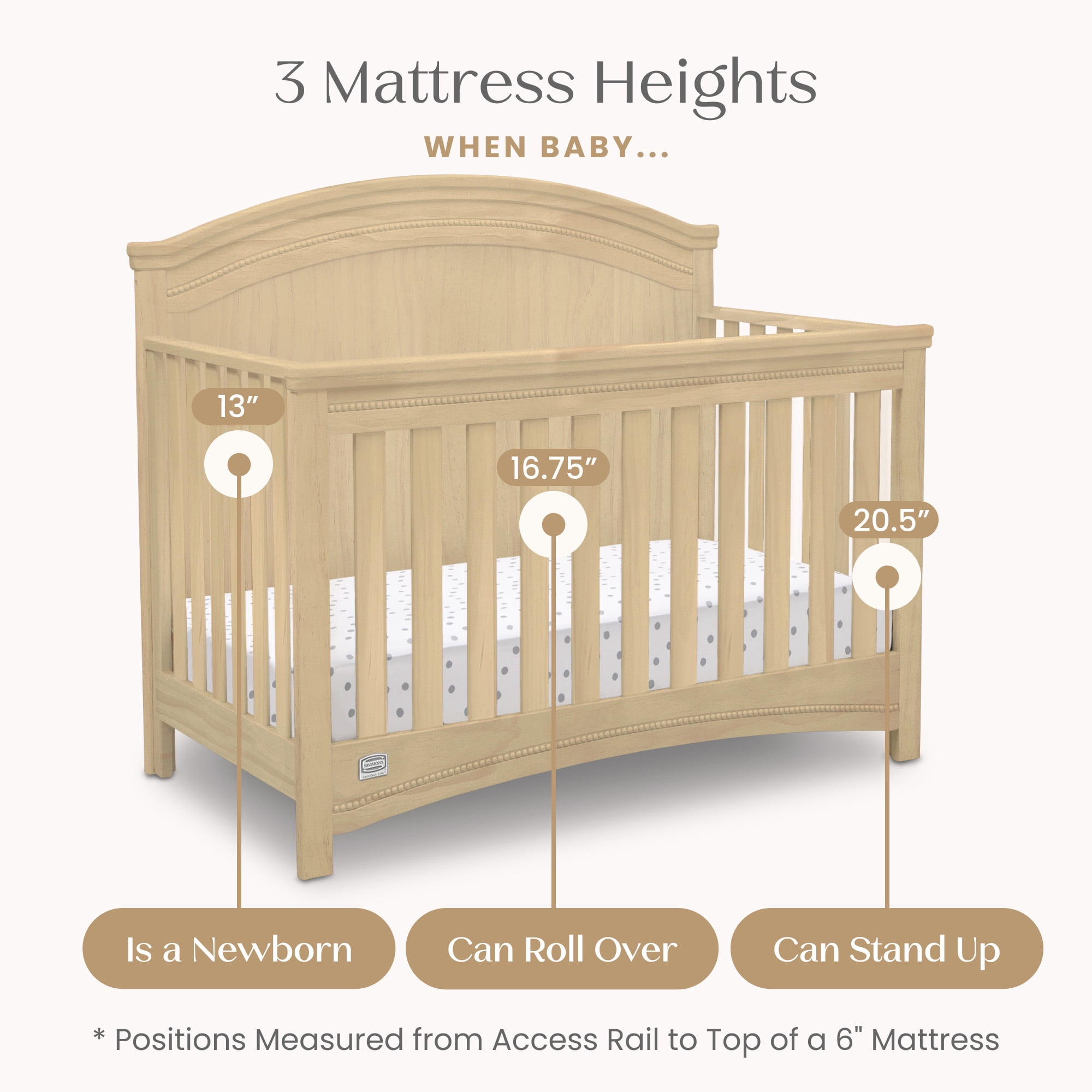 Simmons Kids Emma 4-in-1 Convertible Baby Crib - Greenguard Gold Certified, Natural Sandstone