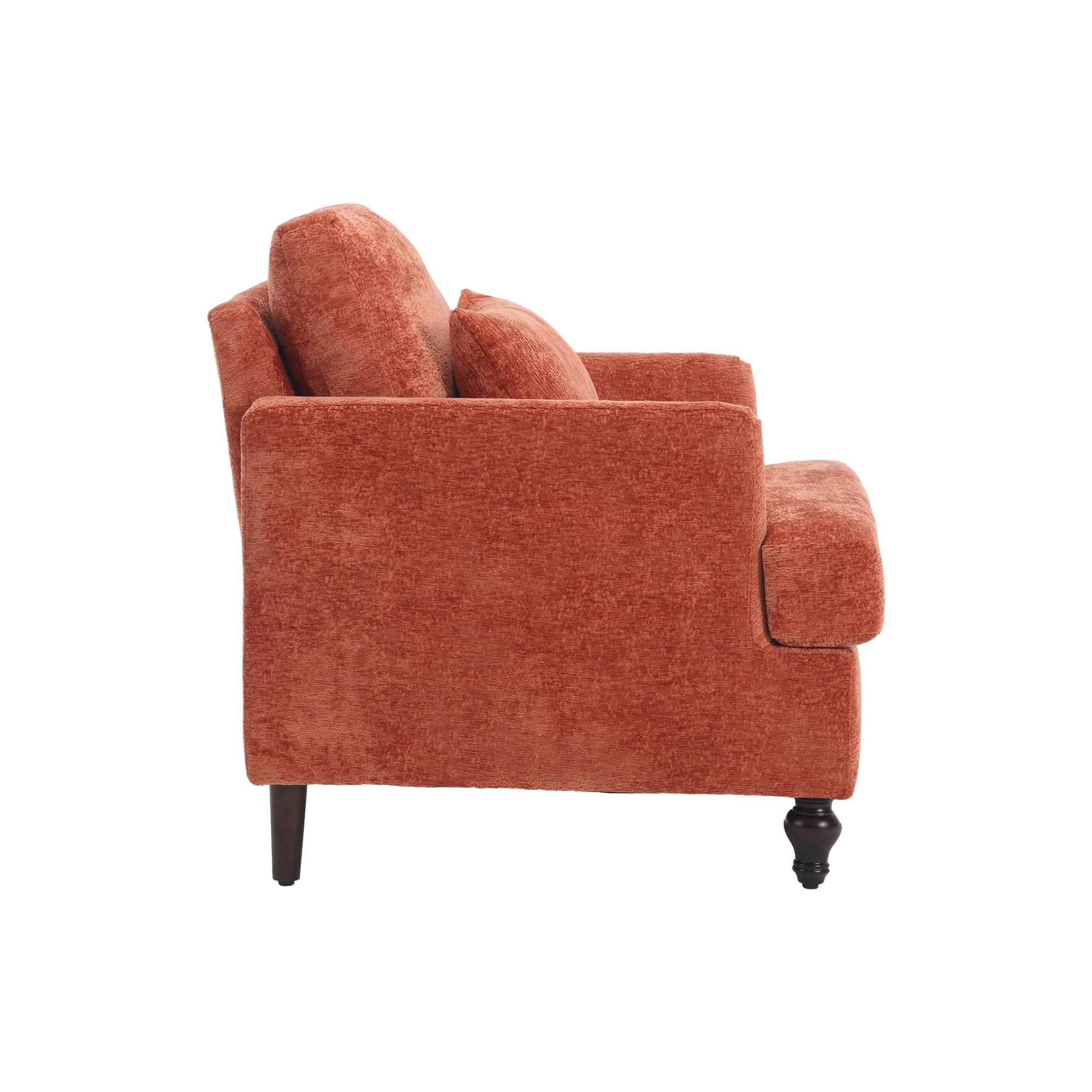 MAYEERTY Wood Frame Armchair, Modern Accent Chair Lounge Chair Tufted Club Chair, Mid Century Modern Arm Chairs with Studded, Solid Wood Frame, for Bedroom, Reading (Orange Chenille)