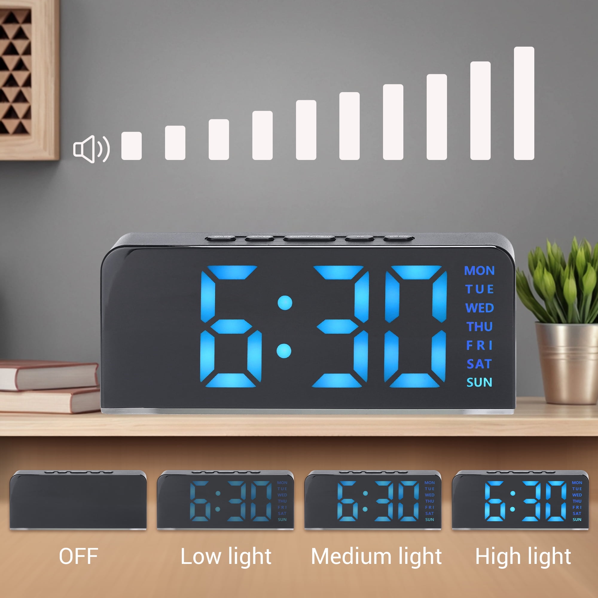 Unique Bargains 2 Pcs Digital Dual Alarm Clock for Bedroom Black Green