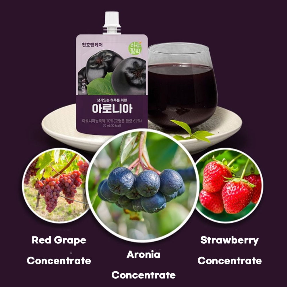 ChunhoNcare Korean Aronia Juice, 333 Polish Aronia Berries per Box, Grape & Strawberry Blend, No Preservatives, Resealable Pouch, Korea HACCP Certified (70mlx30pouches)