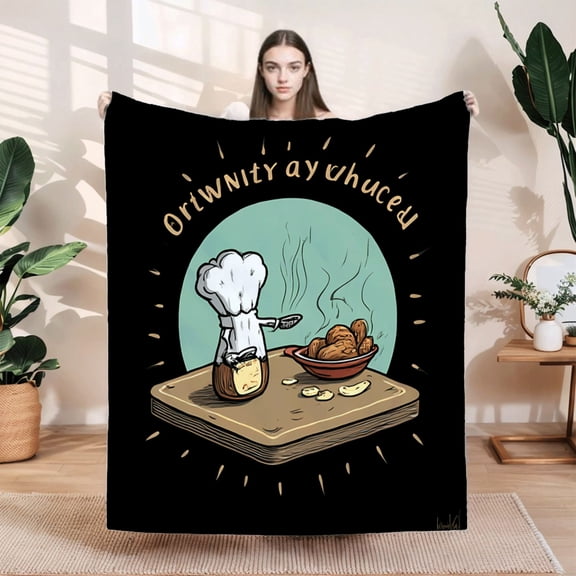 Durable Soft & Warm Flannel Blanket - Cozy Cartoon Chef Design for Sofa Travel Bed & Chair - Perfect for Whimsical Comfort