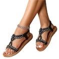 thumbnail image 2 of Domuza Womens Flat Sandals with Rhinestones Sparkling Boho Dressy Ladies' Sandal,Women's Wide Width Sandals Non Slip on Elastic Ankle Strap Beach Shoes Black 9（EU-42）, 2 of 4