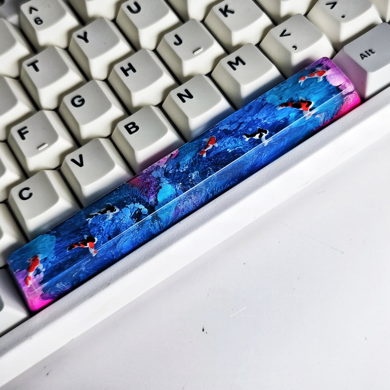 Resin Artisan 6.25u Spacebar Keycap for Mechanical Keyboards, Cherry Profile，Zen Pond Design, Unique Birthday Gift for Men, Custom Keyboard Accessory