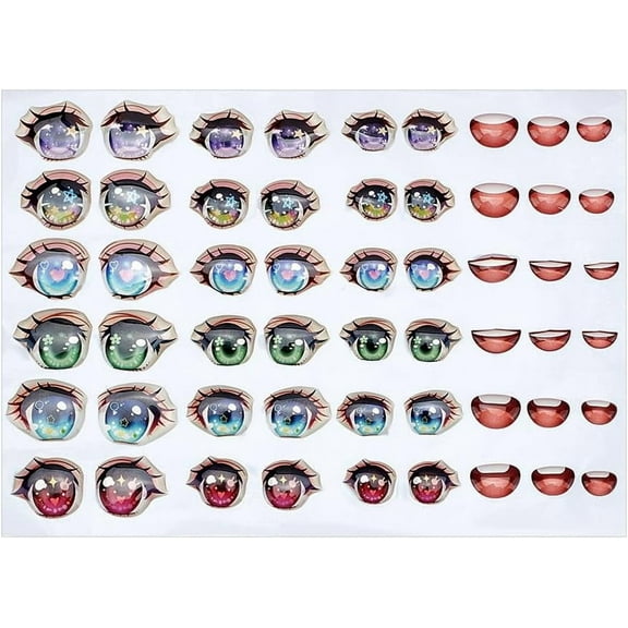 6 Styles 3D Cartoon Eyes Mouth Stickers 54pcs Anime Eyes Paster 3 Sizes Cute Eye Sticker Mouths Decals Colorful Adhesive Eyes for DIY