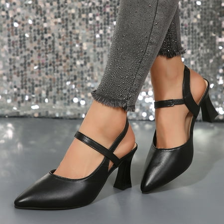 ZenCart Women Low Heels Sandals Closed Toe Kitten Heel Shoes Pointed Toe Non-Slip Sexy Heeled Pumps with Adjustable Ankle Strap for Casual Formal Occasions