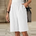 thumbnail image 5 of Bermuda Shorts for Women Knee Length Elastic Waist Wide Straight Leg Loose Fit Cotton Linen Shorts with Pockets, 5 of 7