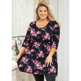 thumbnail image 5 of JuneFish Women's Trendy Style Plus Size 3/4 Sleeves Solid Tunic Top Navy Blue Pink Flower Loose T-Shirt, 5 of 7