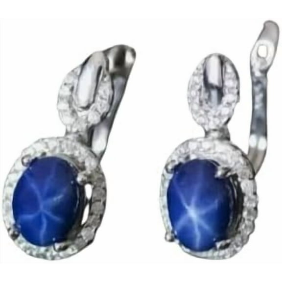 Blue Star Sapphire Earrings – Elegant Bride Star Earrings 925 Sterling Silver Design, Perfect for Women and Special Occasions Black Vermeil