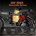 thumbnail image 6 of 14" Folding Electric Bike for Adult, Peak 750W Max 20MPH 70 Miles Electric Bicycle, 48V 20Ah Removable Battery, PAS Control, E-Bike for Adults Teens, Full Suspension, 6 of 10