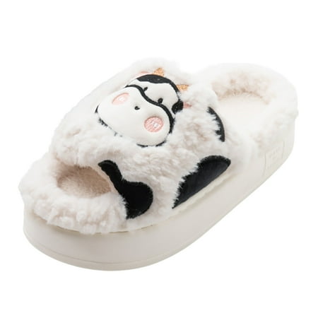 

Women Slippers Women Winter Warm House Slippers Soft Booties Non Slip Plush Home On Shoes For Girls Indoor Outdoor Shoes White 7.5