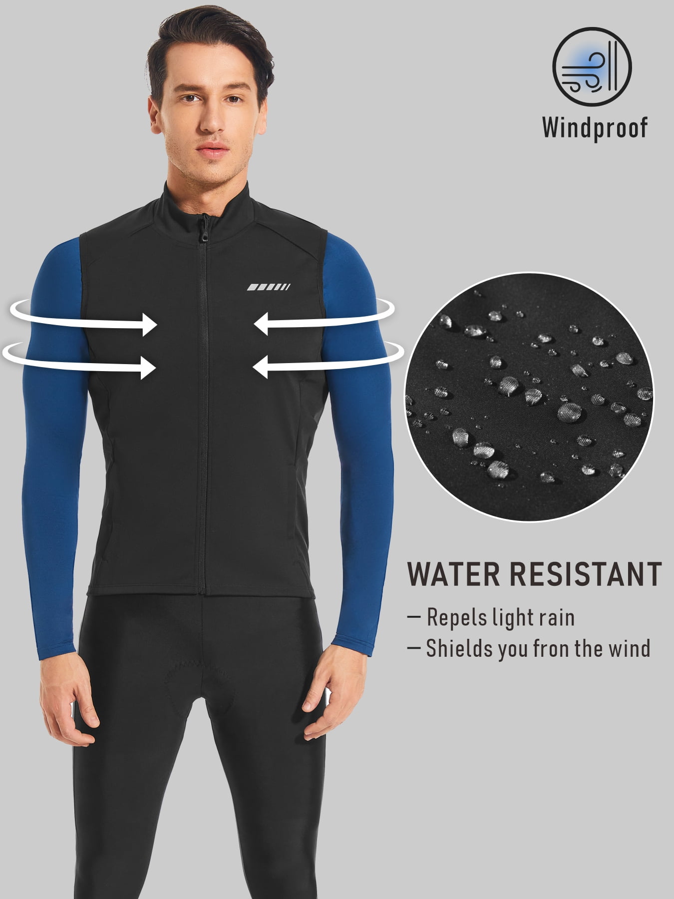 Leopatrix Men's Windproof Cycling Vest, Full-Zip Winter Sleeveless Bike Jacket with Zip Pockets for Cycling,Running,Hiking