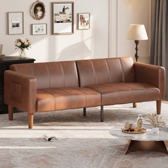 Huisuilinss Futon Sofa Bed,Convertible Sofa Bed,Mid-Century Modern Futon Couch,Faux Leather Sleeper Sofa Bed,Small Loveseat Recliner For Living Room Bedroom Apartment Office