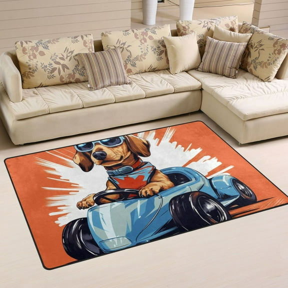 Dog Kart Car Area Rug Washable Floor Carpet Mat 60 x 39 inch for Bedroom Living Room Kids Room Home Decor