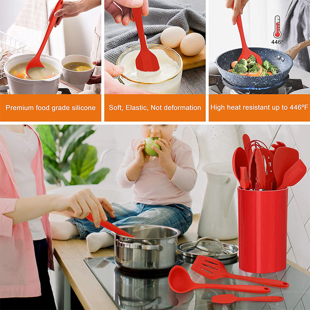 Walchoice 14-Piece Silicone Cooking Utensil Set In Red photo 4