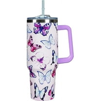 40 Oz Tumbler With Handle 40oz Purple Butterfly Tumbler With Lid Straw Double Insulated Travel Coffee Mug Butterfly Gifts For Women