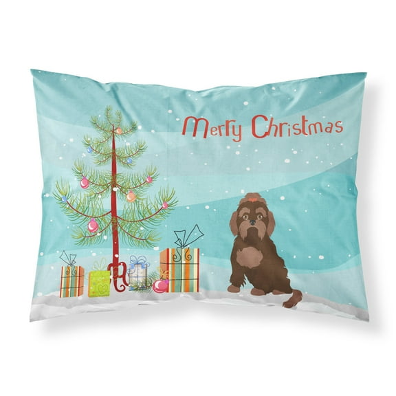 Carolines Treasures CK3509PILLOWCASE Brown Russian Tsvetnaya Bolonka Lap Dog Christmas Tree Fabric Standard Pillowcase