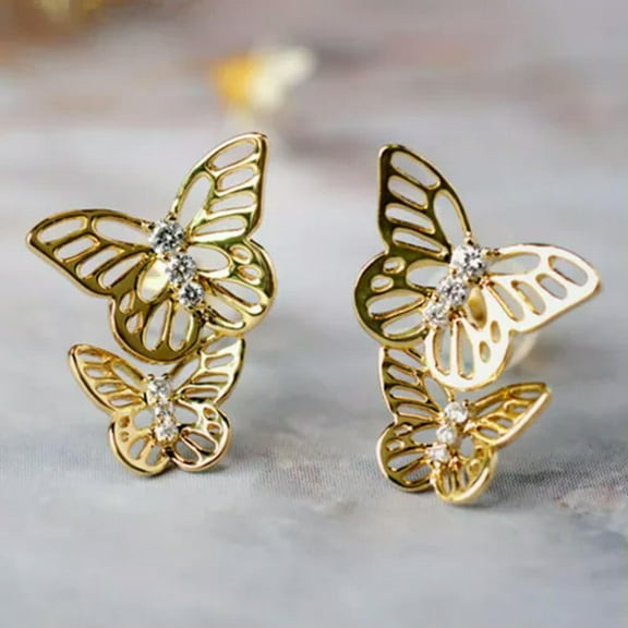 K-KED Cute Butterfly Yellow Gold Plated Women Cubic Zirconia Stud Earrings Jewelry-Style 1