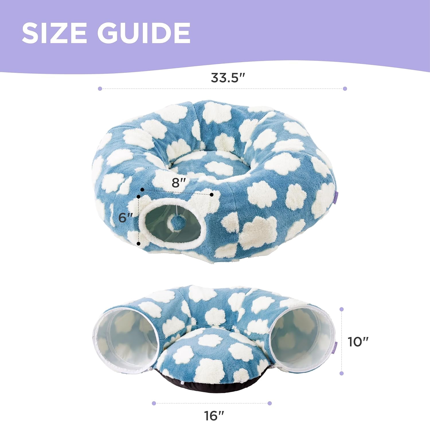Cat Tunnel Bed for Indoor, Soft Plush Cat Donut Tunnel with Circle Mat, for Kitten Puppy Rabbit, Blue