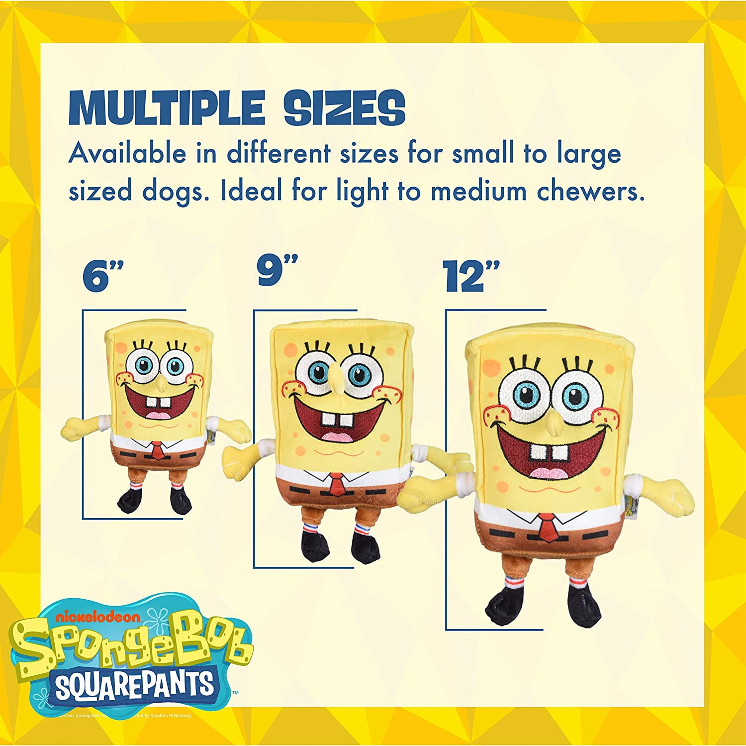 SpongeBob Character Toys in Multiple Sizes for Pets Squeaky Dog Toys for All Dogs Made from Soft Plush Fabric Dog Toys for SpongeBob Fans Nickelodeon SpongeBob SquarePants Figure Plush Dog Toys 