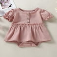 thumbnail image 2 of PENGXIANG Nouveau-Né Bébé Fille Coton Robe Romper Manches Courtes Bouton Couleur Unie Tutu Body Bébé Été Robe de Base, 2 of 9