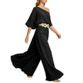 thumbnail image 4 of PBFRDSJ Women's Casual Off Shoulder Lantern Long Sleeve High Waist Wide Leg Jumpsuit With Braided Belt for Daily Vacation Party, 4 of 6