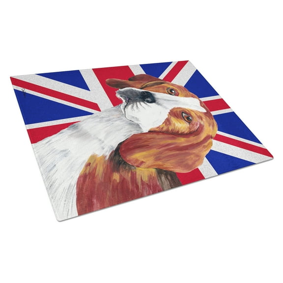 Caroline's Treasures Beagle with English Union Jack British Flag Glass Cutting Board Large Size