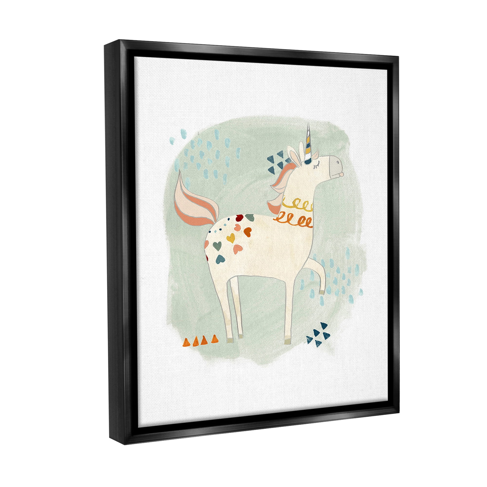 Stupell Industries Soft Patterned Unicorn Animals & Insects Painting Black Floater Framed Canvas Art Print Wall Art, 17 x 21