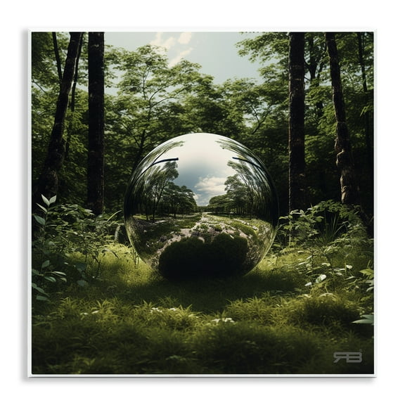 Stupell Industries Reflective Ball in Nature Landscape & Nature Painting Unframed Art Print Wall Art, 12 x 12