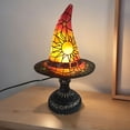 thumbnail image 5 of Yucurem 7.1" Gothic Witch Hat Lamp, Stained Glass Resin Nightstand Night Lights, Spooky Halloween Decor (Red), 5 of 9