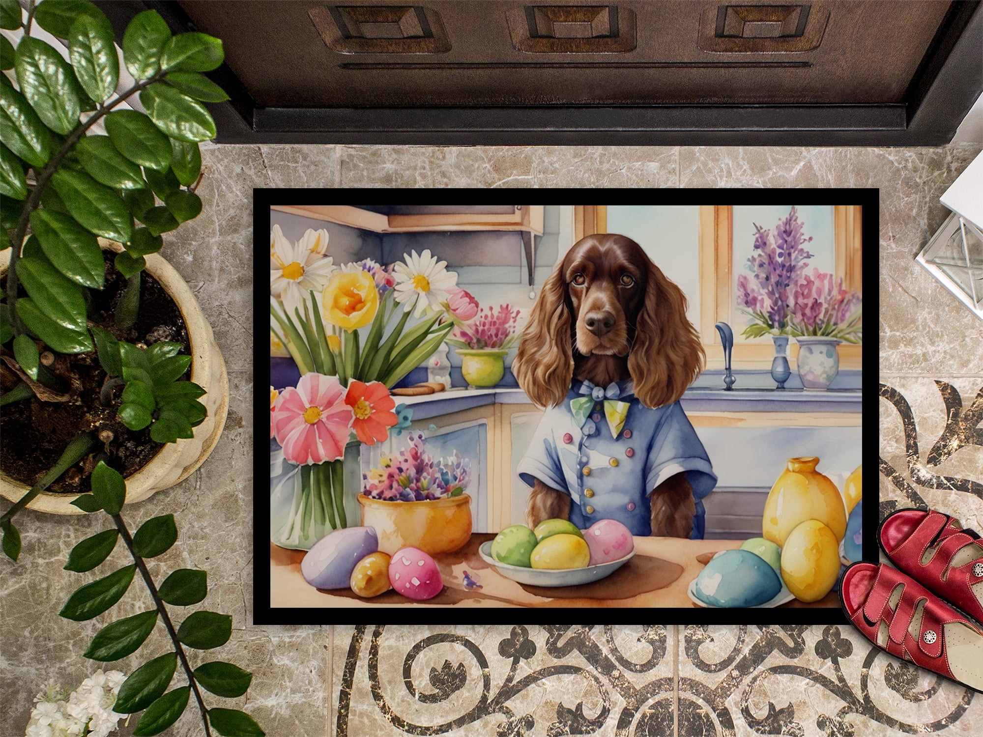 Decorating Easter Yorkshire Terrier Doormat