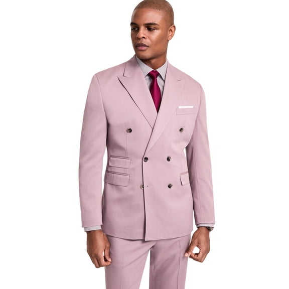 Tayion Mens Classic fit Double Breasted Suit Jacket Blazer 52 L Purple Solid