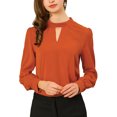 thumbnail image 1 of INSPIRE CHIC Women's Keyhole Stand Collar Pleated Back Button Blouse Tops, 1 of 6