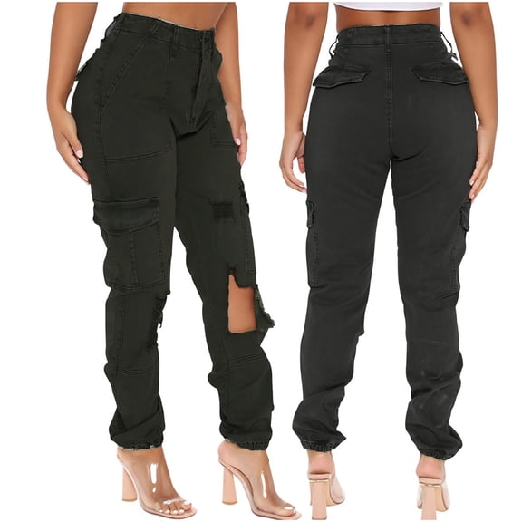 Womens Skinny Ripped Jeans Camo Stretchy High Waisted Ankle Jean Destroyed Ripped Denim Pants