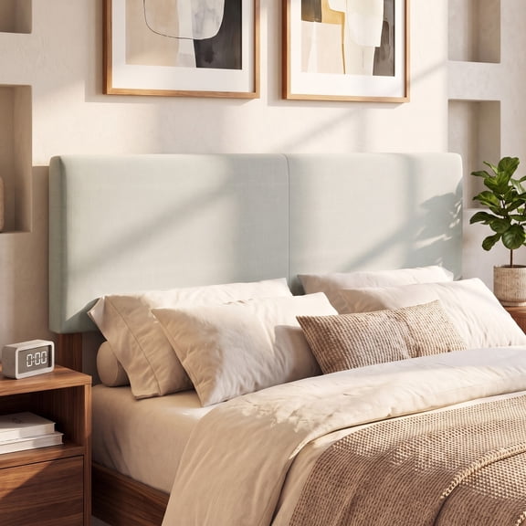 Furnibear Upholstered Headboard for Queen and Full Size Beds, Faux Linen Fabric Panel with Adjustable Mounting Legs, Beige