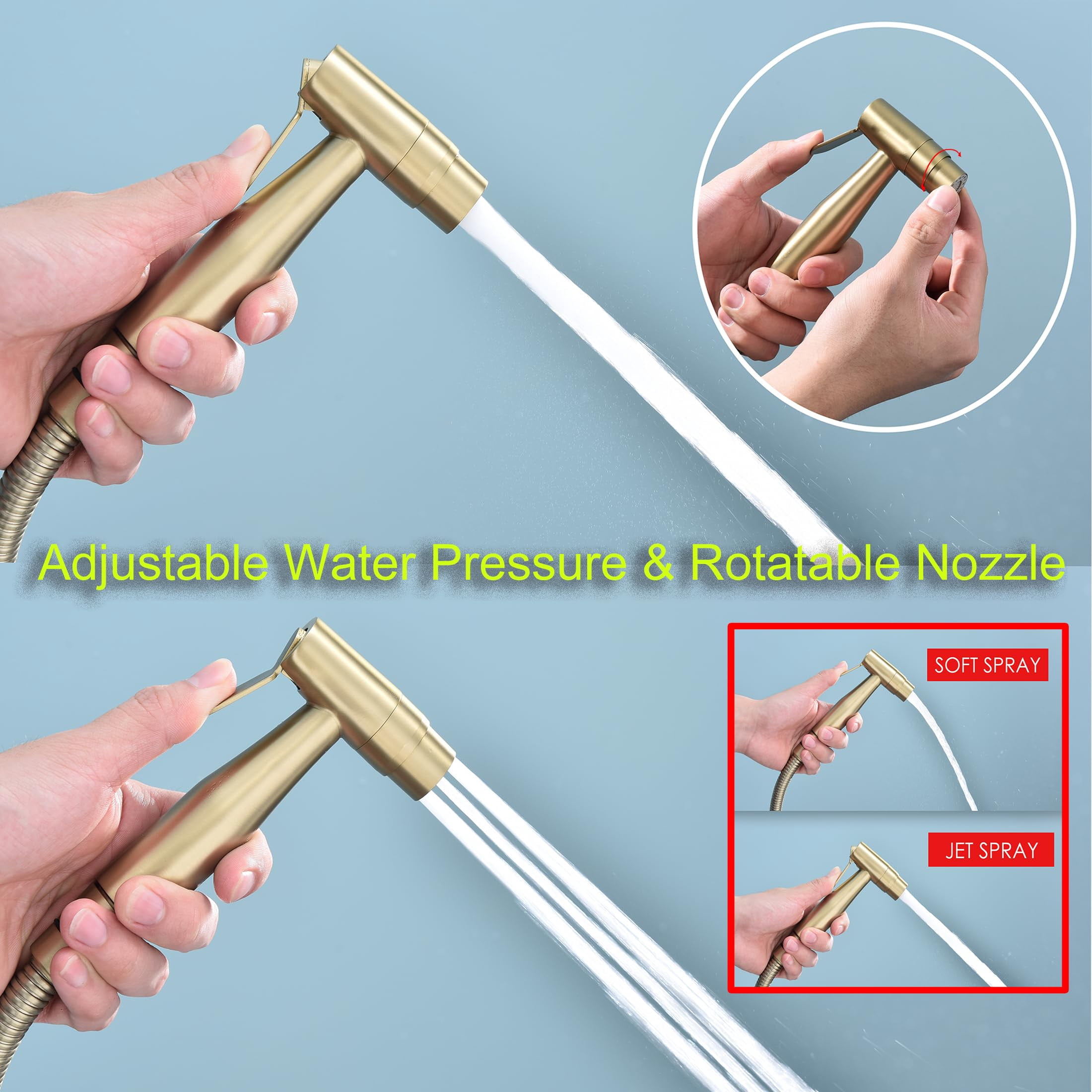 Stainless Steel Bidet Sprayer For Toilet  Finish With Jet And Soft Spray Modes Handheld Cloth Diaper Bathing Pets Feminine Wash
