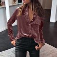 thumbnail image 2 of Womens Summer Tops, Womens Shirts, Stylish Women's Casual Winter Blouse Velvet Long Sleeve Button Down Elegant Pocket Top for Everyday Wear, 2 of 6