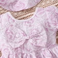 thumbnail image 5 of Inadays Toddler Baby Girl Floral Jacquard Puff Sleeve Dress Summer Bowknot Princess A-line Dresses Kids Birthday Ball Gown Party Pageant Dresses with Hat, Purple, 4-5 Years, 5 of 9