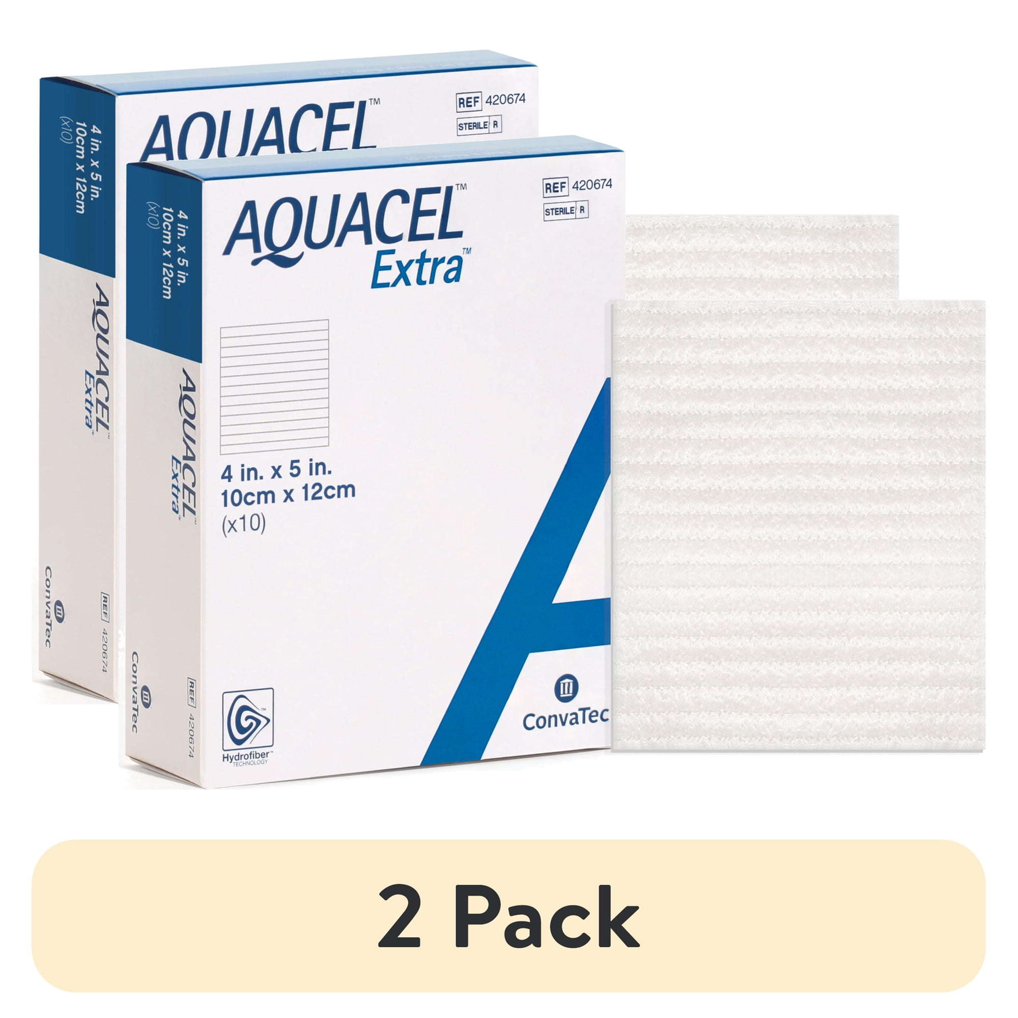 (2 pack) Convatec AQUACEL Extra 4"x5" Hydrofiber Dressing for Exuding Wounds, 10ct Box, Sterile