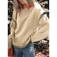 thumbnail image 3 of Jersey Dokotoo para mujer, holgado, cuello redondo, punto trenzado, beige, 3 of 6