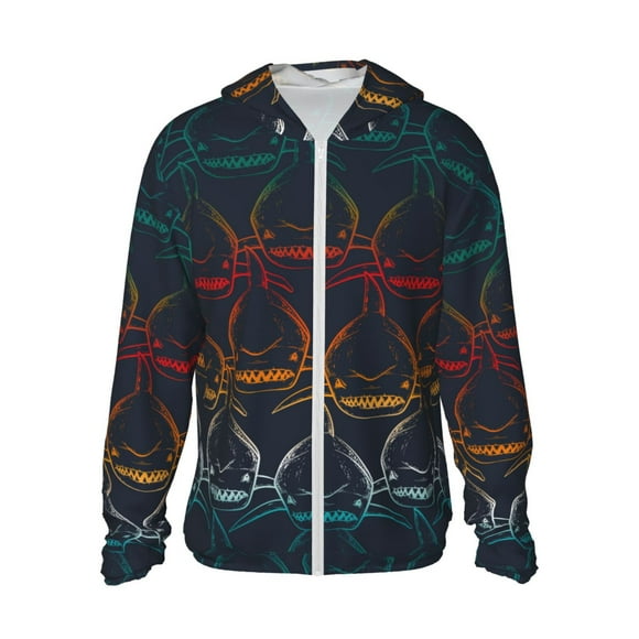 Fotbe Cartoon Sharks Chaqueta con Protección Solar UPF 50+ para Hombre y Mujer, Camisa con Capucha y Bolsillos-Small