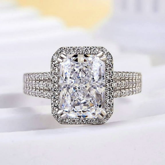 Veda Jewel 1.85 Ct Radiant Cut Lab-Created Simulated Diamond Engagement Ring for Women – Multi Shank Cluster Design – 14K White Gold Plated Prong Setting – Wedding Proposal Anniversary Gift