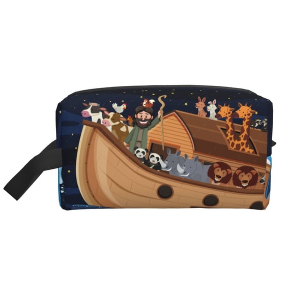 Honeii Ocean Scene with Noah's Ark Print Multi-Purpose Storage Bag,Hanging Dopp Kit,Small Toiletry Bag for Traveling for Toiletries, Makeup, and Small Essentials