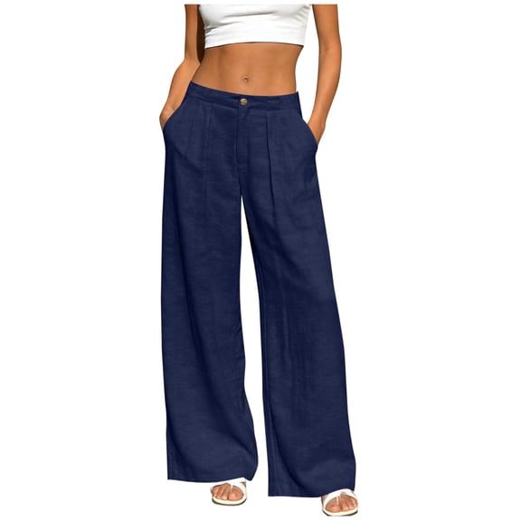 PFRNLF Wide Leg Pants for Women High Waisted Soft Linen Trousers Casual Flowy Dress Pants