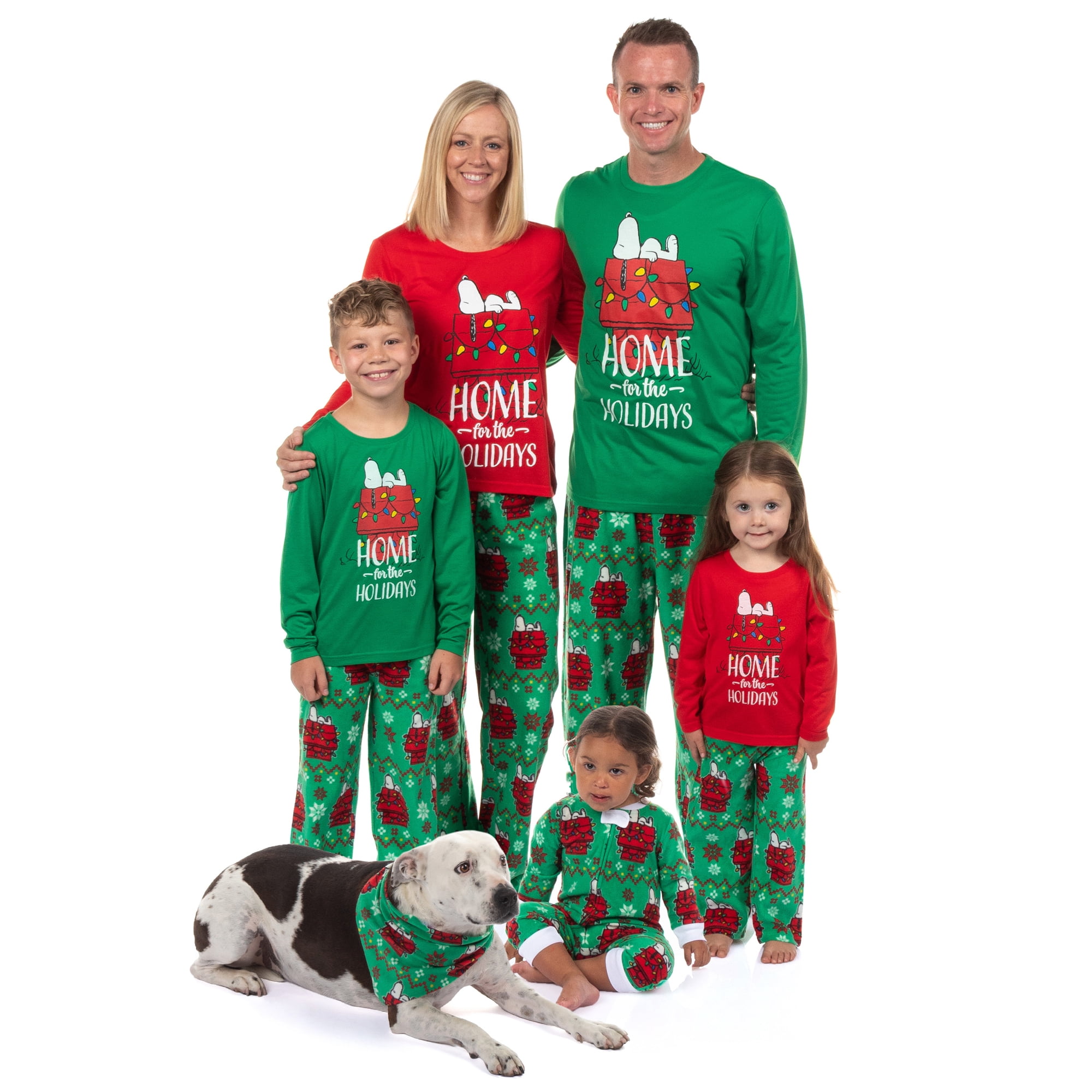 Peanuts Snoopy Women’s Home for the Holidays Matching Family Pajamas Set, 2-Piece, Sizes XS-3XL