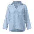 thumbnail image 5 of WTOBBY Women's V-Neck Pullover Long Sleeve Top, Cotton Linen Casual T-Shirt for Fashion Comfort, Relaxed Fit with Soft Stretch Fabric, Daily Wear Essential,Sky Blue 3XL, 5 of 5